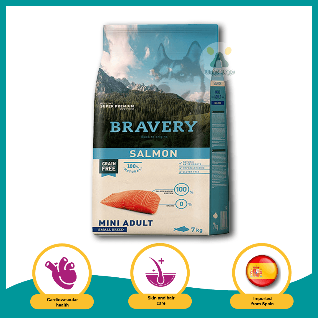ברייברי Bravery - מזון יבש לכלבים קטנים בטעם סלמון + 3 חטיפים בונוס | 7 ק"ג