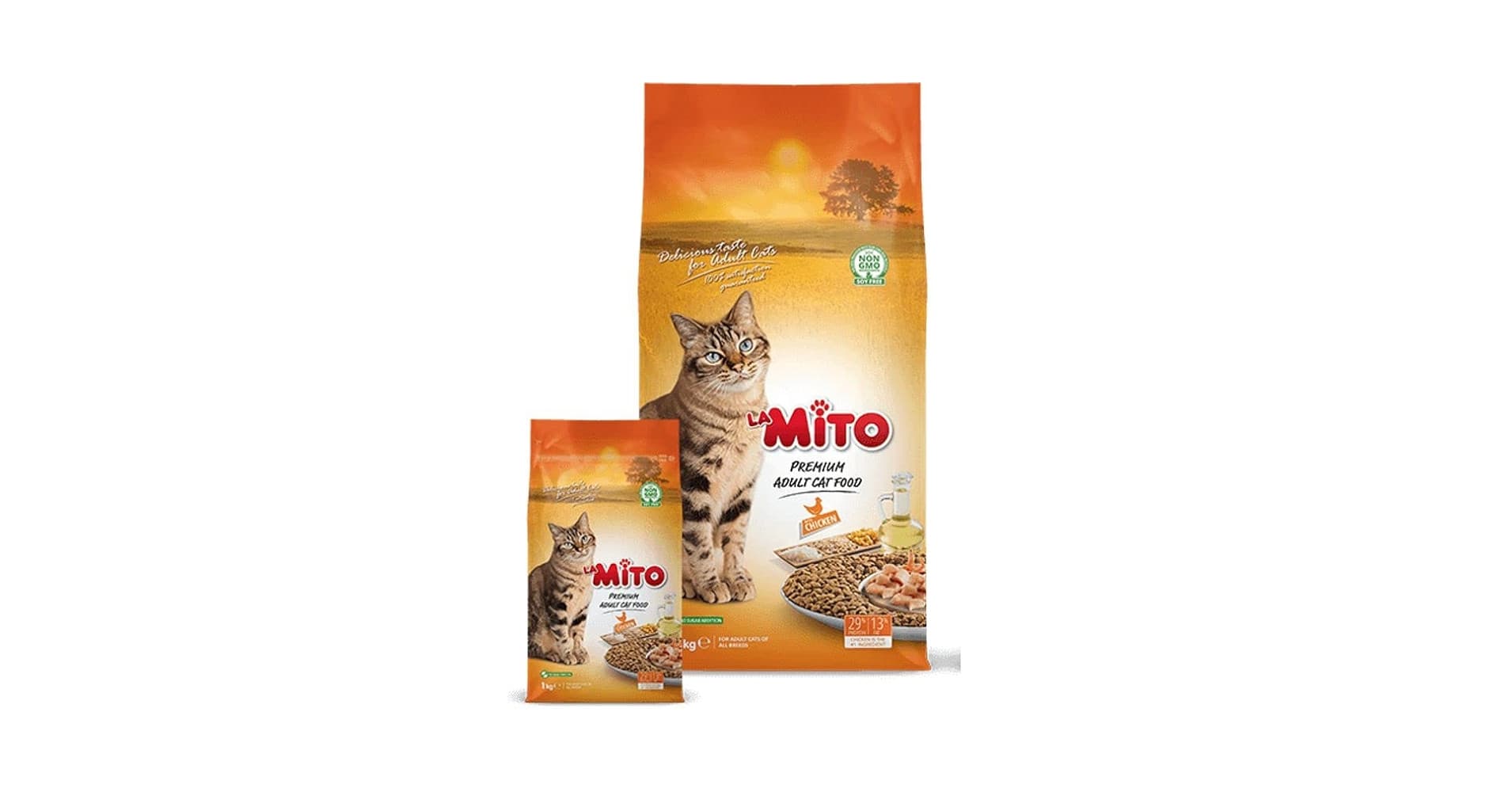 "Mito מיטו – מזון יבש בטעם עוף לחתול בוגר באריזות של 15 ק"ג ו-1 ק"ג. תזונה איכות