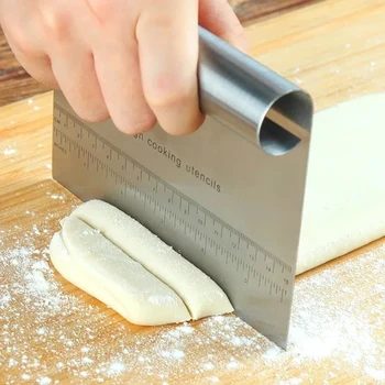נירוסטה בצק מגרד בצק פיצה קאטר מסוק עם מדידה סולם רב תכליתי עוגת לחם מפריד מידה הסכין - התמונה 2  